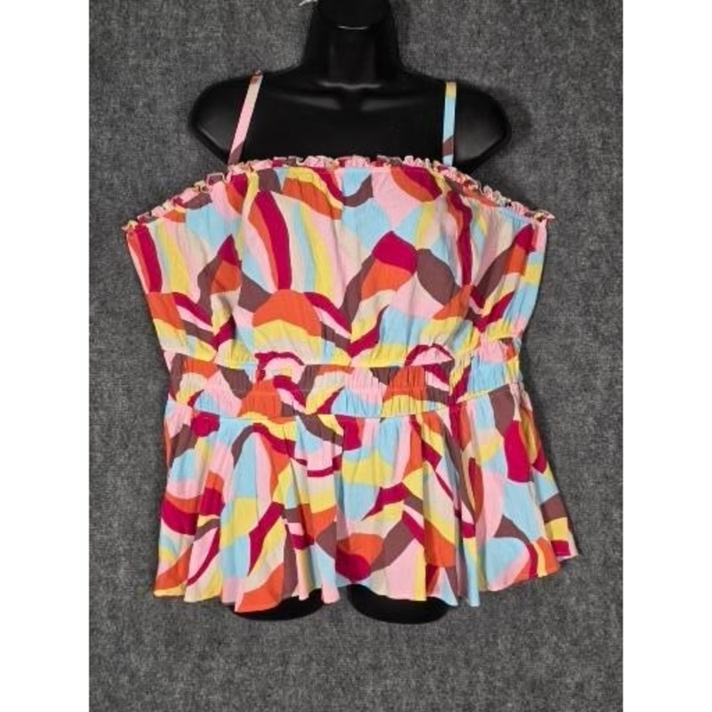 Torrid Plus Size‎ 3 Multicolor Abstract Geometric Smocked Peplum Camisole Top